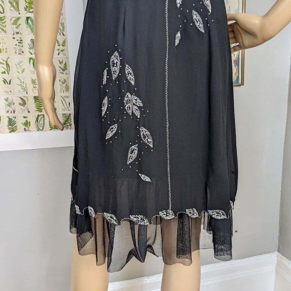 Vintage 90s y2k Sue Wong Silk Midi Dress Silver Beaded Dark Fairycore Size 6 - Picture 7 of 12